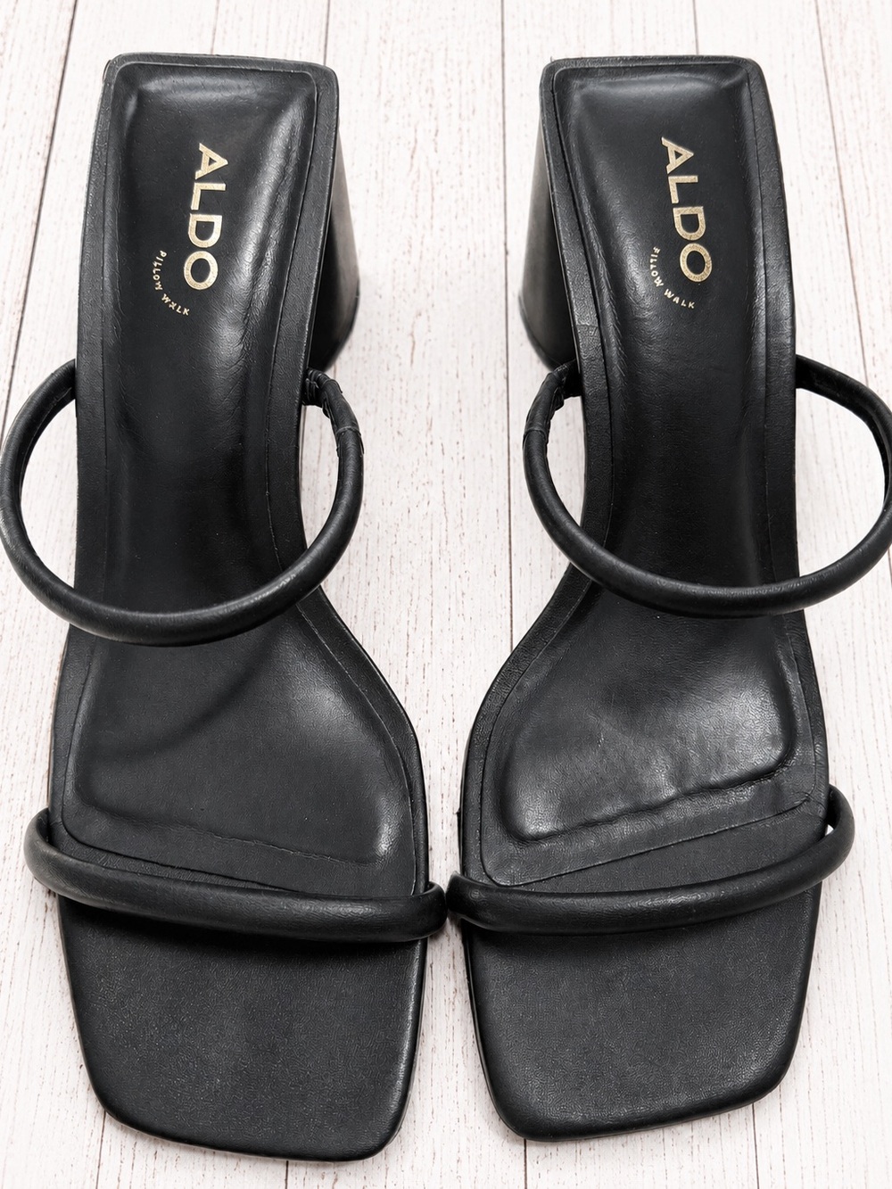 ALDO Black Chunky Heel Mule Sandals - Size 7.5, Pillow Walk”